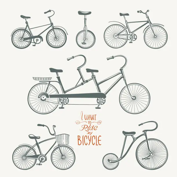Vector illustration of Set of Hand-drawn Bicycles