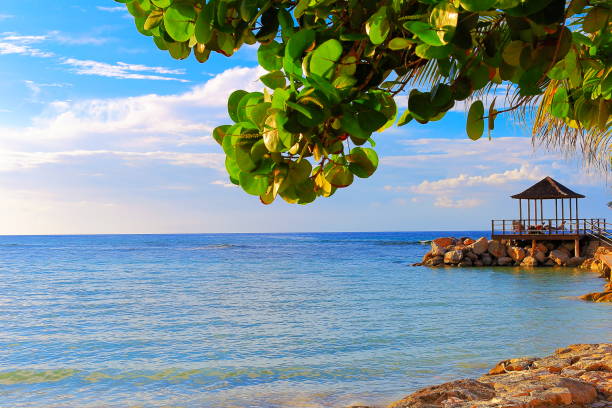 istock Beach with rustic gazebo on breakwater – Montego Bay - Jamaica, Caribbean 978469184