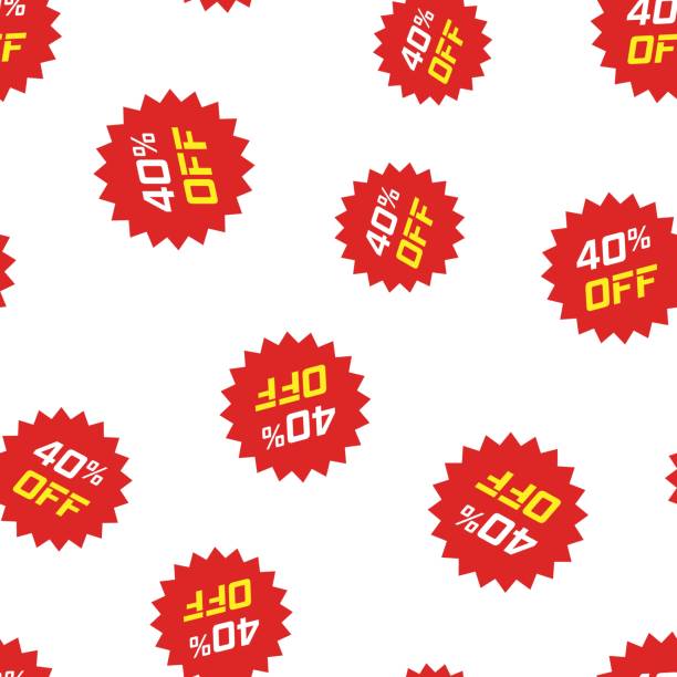ilustrações de stock, clip art, desenhos animados e ícones de discount sticker icon seamless pattern background. business concept vector illustration. sale tag promotion 40 percent discount symbol pattern. - 11911