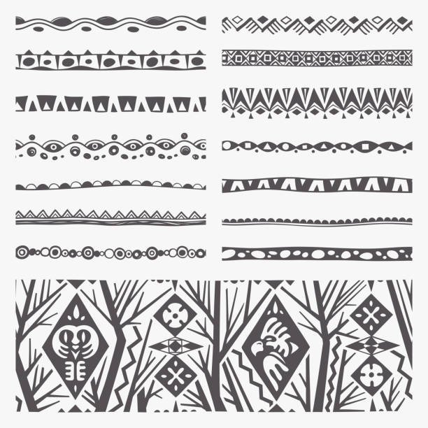 Stylized Ethnic Border Set Stylized ethnical patterns as ornamental divider borders. ancient writing tool stock illustrations