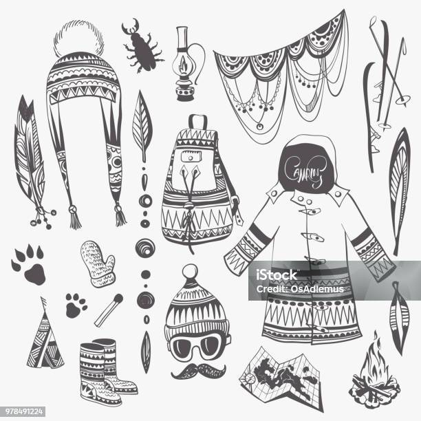 Camping And Fashion Clipart Stock Illustration - Download Image Now - Adventure, Alaska - US State, Backpack