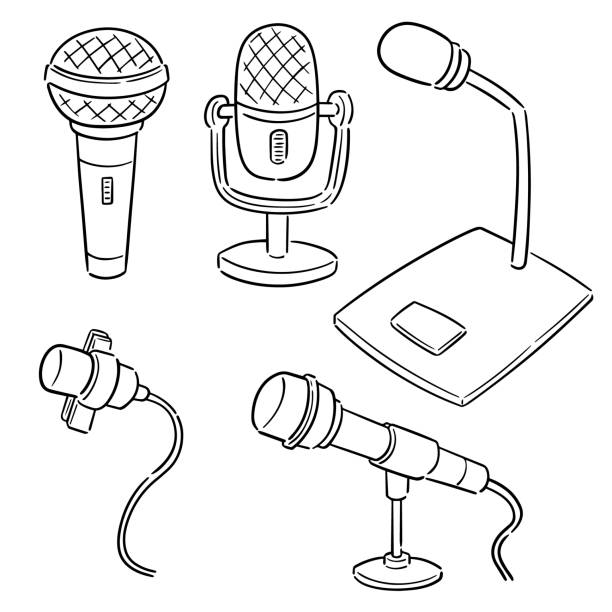 microphone vector set of microphone microphone drawings stock illustrations