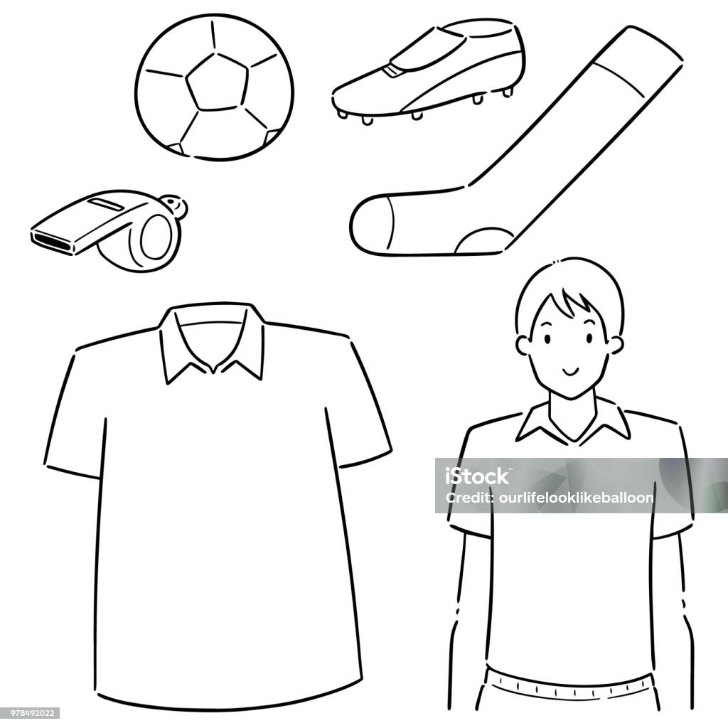 soccer player and soccer equipment vector set of soccer player and soccer equipment Soccer Shoe stock vector