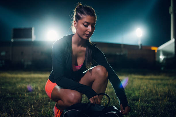 Sporty woman getting ready for training