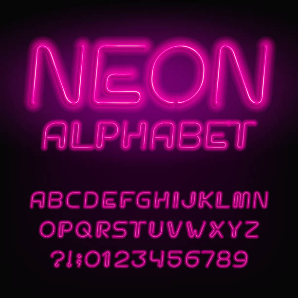 istock Neon tube alphabet font. Neon color letters and numbers. 978498900