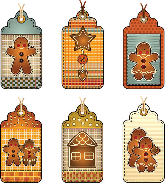 Gingerbread Biscuit Tags vector art illustration