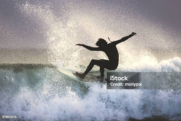 Surfer On The Lip Of A Wave Stock Photo - Download Image Now - Surfing, In Silhouette, Wave - Water