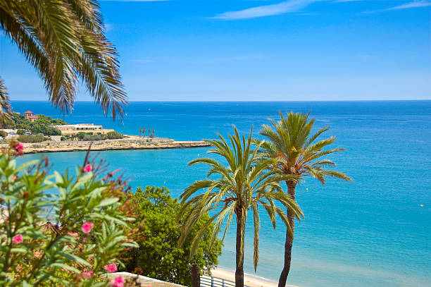 Mediterranean beach scene | Tarragona, Costa Dorada Spain stock photo