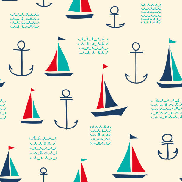 retro-nautischen muster mit segelbooten - regatta stock-grafiken, -clipart, -cartoons und -symbole