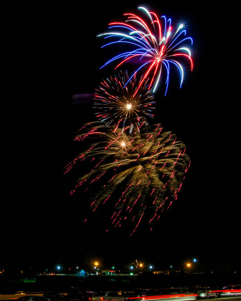 istock Red White and Blue Fireworks with Gold Sparks Trails 978519518