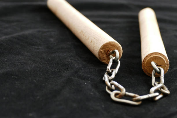 defense arts and nunchaku, handmade special nunchaku, - nunchaku imagens e fotografias de stock