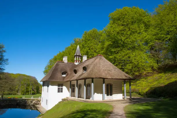 Summer manor at Liselund park on island of Moen in Denmark