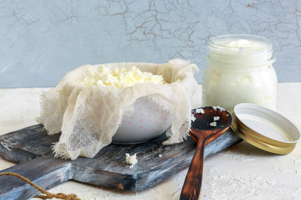 istock Fresh curd and a jar of sour milk. 978531686