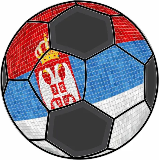 Vector illustration of Serbia flag with soccer ball background