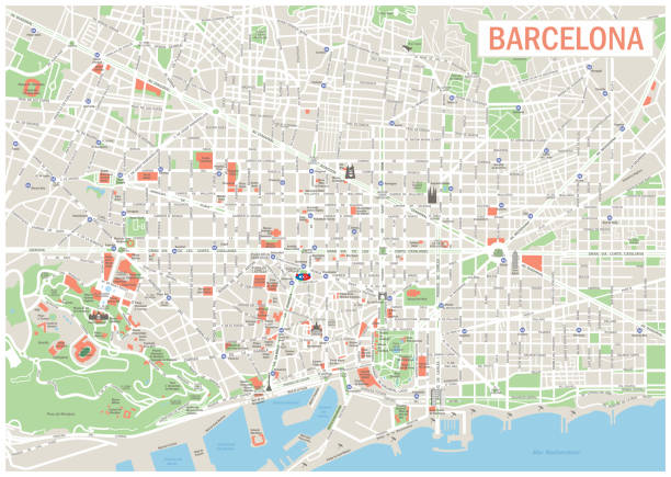 Barcelona Vector Map Highly detailed vector map of Barcelona: streets, parks, districts, points of interest la rambla stock illustrations