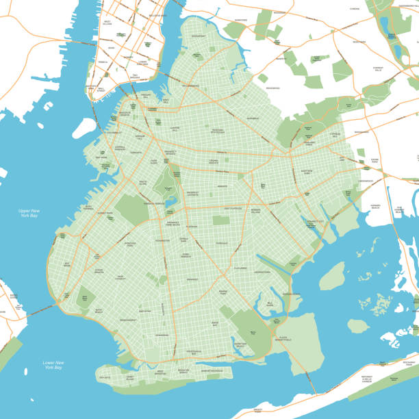 бруклин - карта города нью-йорка - векторная иллюстрация - бруклин stock illustrations