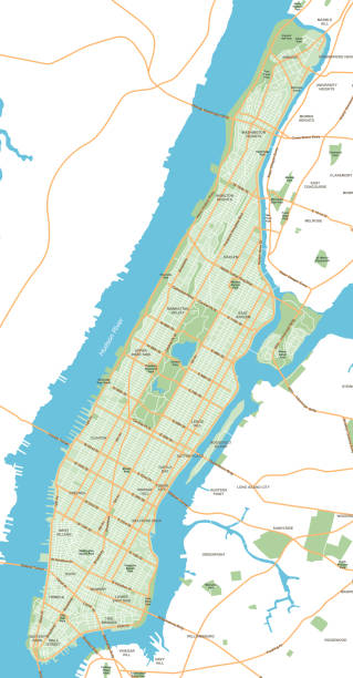 manhattan - new-york-city-map - vektor-illustration - manhattan stock-grafiken, -clipart, -cartoons und -symbole