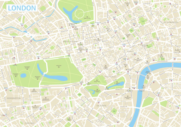 London Map Highly detailed vector map of London.

It's includes:
- streets
- parks
- names of subdistricts
- points of interests london stock illustrations