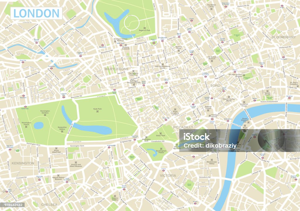 倫敦地圖 - 免版稅地圖圖庫向量圖形