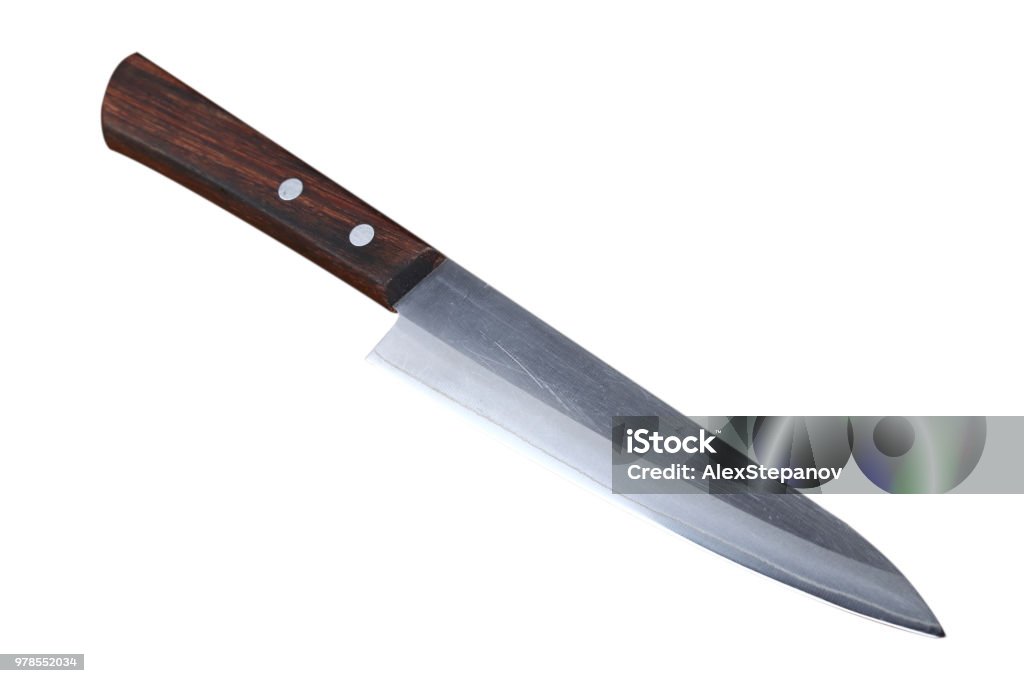 Chef knife (kitchen knife) with wooden handle Chef knife (kitchen knife) with wooden handle isolated on a white background Kitchen Knife Stock Photo