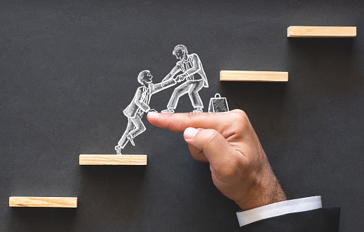 Planificación de carrera y concepto de negocios desafío dibujado a mano ilustraciones de tiza en la pizarra photo