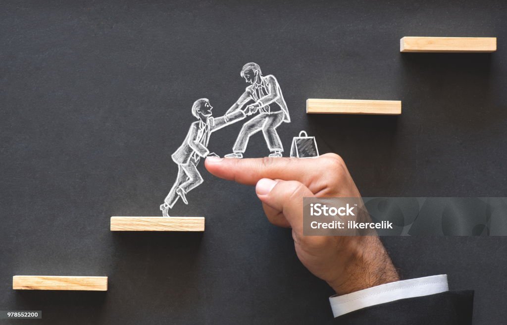 Career Planning and Business Challenge Concept with Hand Drawn Chalk Illustrations on Blackboard Support Stock Photo