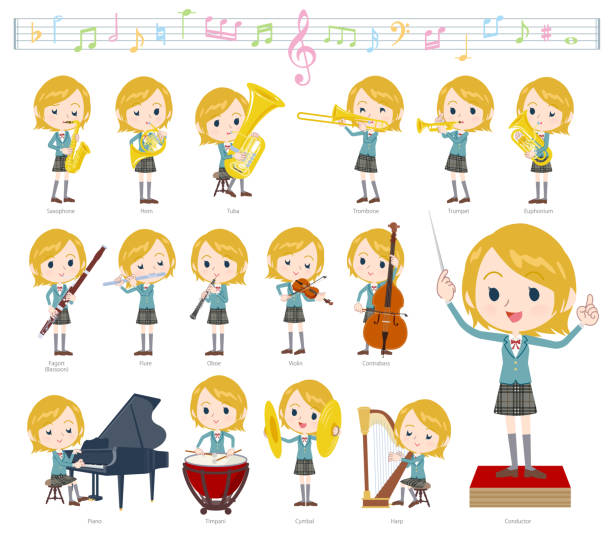 illustrations, cliparts, dessins animés et icônes de fille de l’école white_classic musique - cello musical instrument classical music music