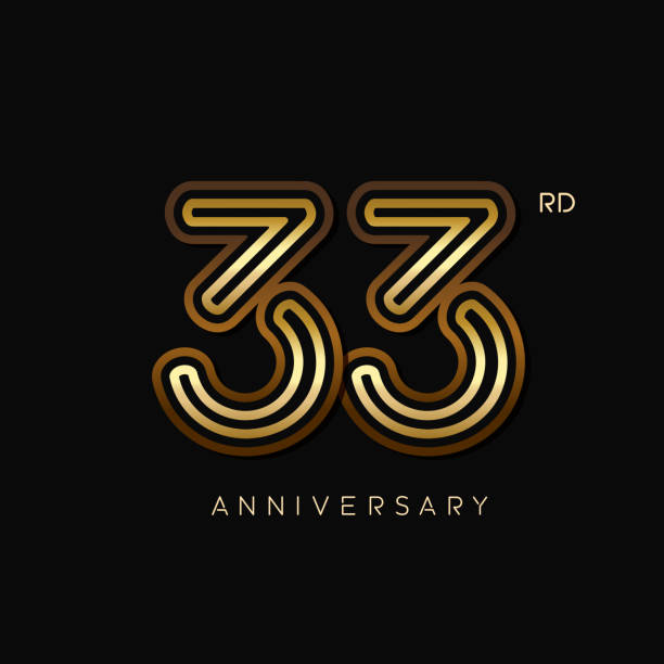 33 years anniversary celebration logotype. anniversary logo with golden and silver color isolated on black background, vector design for celebration, invitation card, and greeting card anniversary celebration logotype. anniversary logo with golden and silver color isolated on black background, vector design for celebration, invitation card, and greeting card number 33 stock illustrations