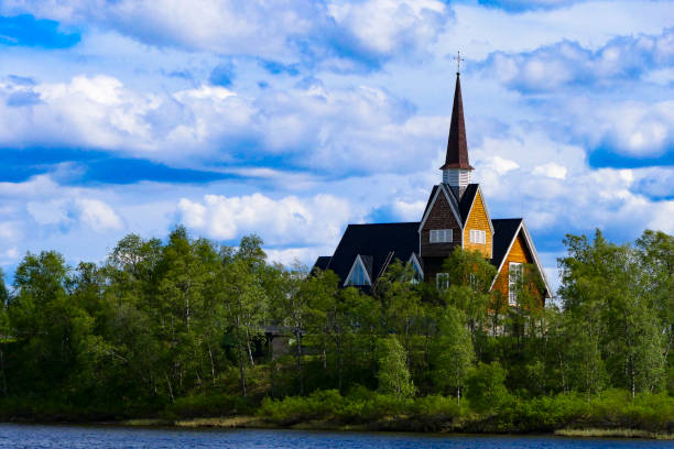 Kiruna, Sweden Karesuando, Sweden. May 16, 2018 The local Swedish Church in Karesuando Sweden's northernmost town on the border with Finland. kungsholmen town hall photos stock pictures, royalty-free photos & images