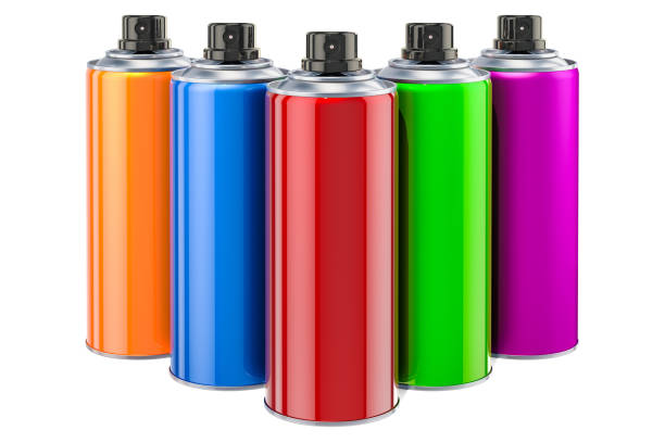 istock Spray paint cans closeup. 3D rendering isolated on white background 978562360