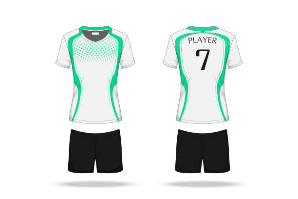 Specification Volleyball Jersey isolated on white background , Sport T Shirt round neck and short pants template. mockup team uniform . Vector layers , Illustration design Specification Volleyball Jersey isolated on white background , Sport T Shirt round neck and short pants template. mockup team uniform . Vector layers , Illustration design sports uniform stock illustrations