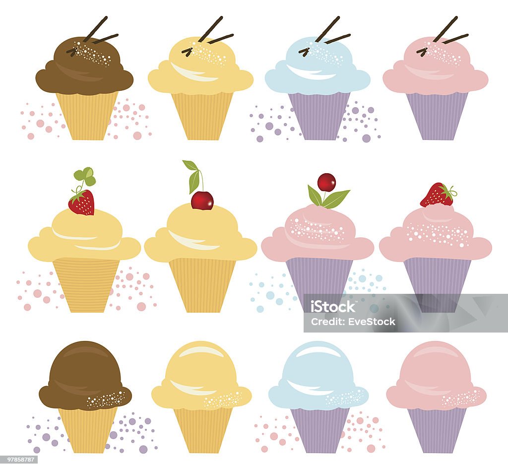 Cupcakes e sorvete - Vetor de Bolinho royalty-free