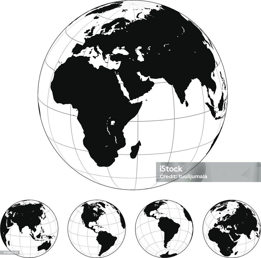 Черный и белый глобусы - Векторная графика Планета роялти-фри