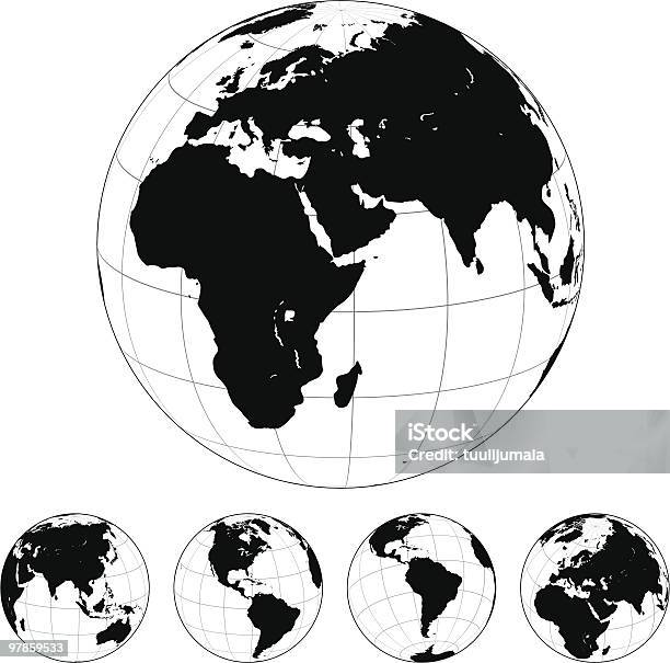 Черный И Белый Глобусы — стоковая векторная графика и другие изображения на тему Планета - Планета, Чёрно-белый, Австралия - Австралазия