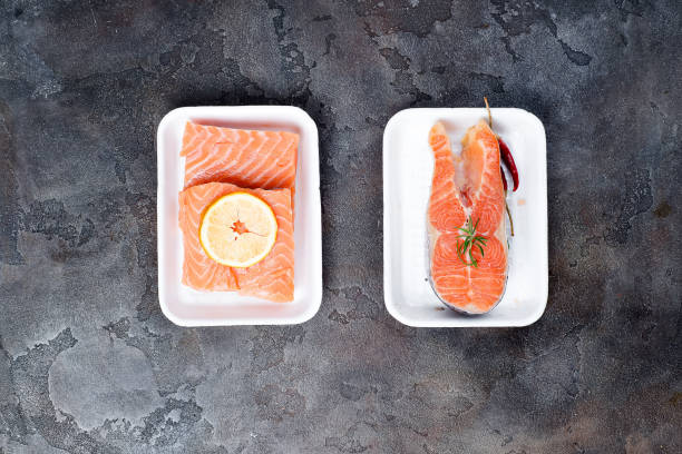istock two fresh raw salmon steaks are laying on white food tray made from polystyrene foam 978595984