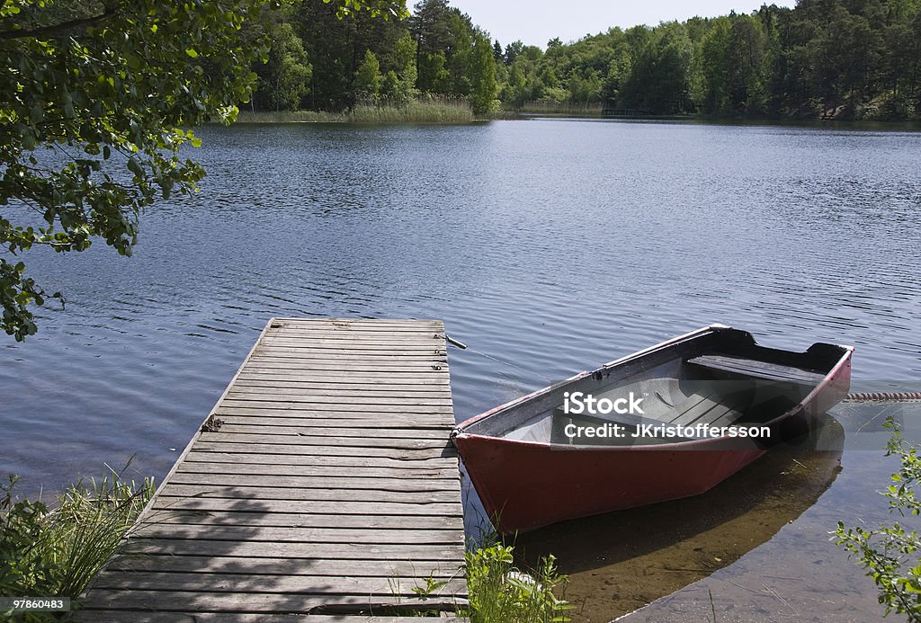 Ruderboot in lake - Lizenzfrei Ast - Pflanzenbestandteil Stock-Foto