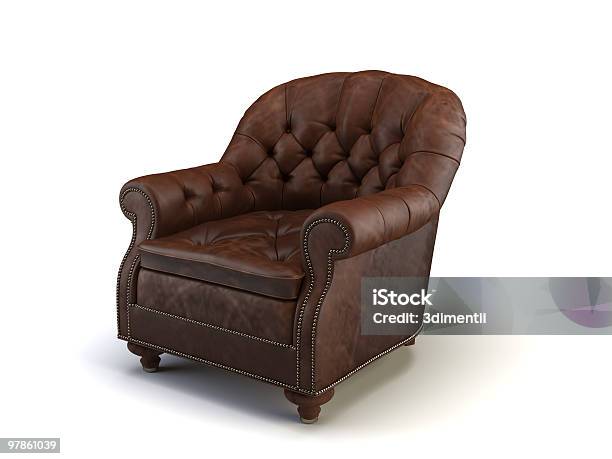Classic Brown Authentic Leather Chair Stock Photo - Download Image Now - Chair, Color Image, Comfortable