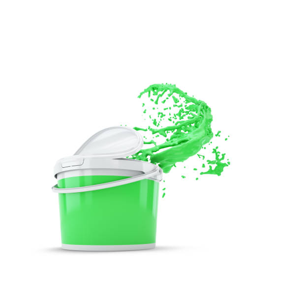istock Green Paint Splashing Out Of Plastic Can. Over White 978611136