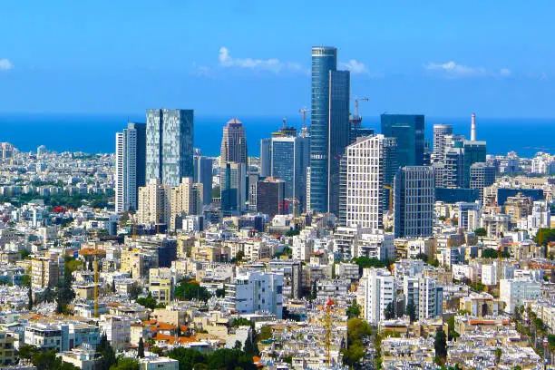 A line of tall buildings in Tel Aviv
