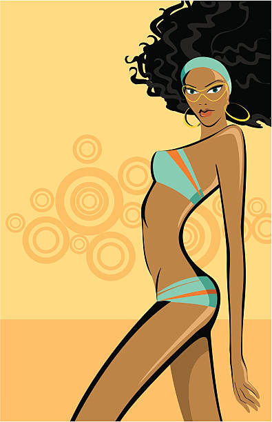 beautiful girl in a swimming suit vector art illustration