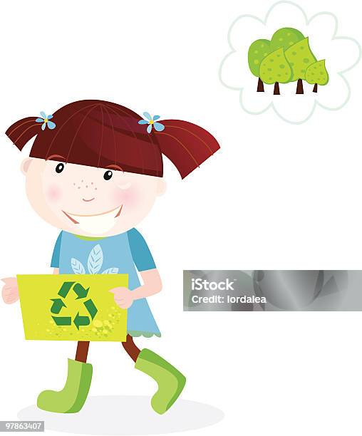 Vetores de Criança Com Caixa De Lixo Para Reciclagem e mais imagens de Bolsa - Objeto manufaturado - Bolsa - Objeto manufaturado, Branco, Caixa - Recipiente