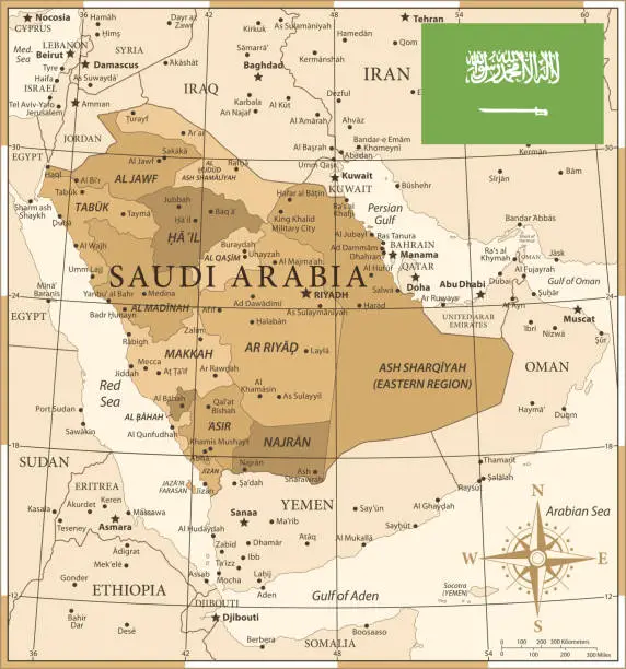 Vector illustration of 25 - Saudi Arabia - Vintage Golden 10