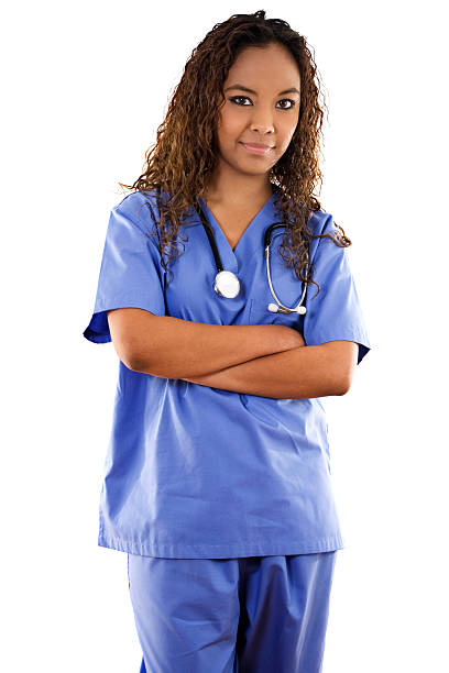 mulher vestindo uniforme hospitalar - women puerto rican ethnicity smiling cheerful imagens e fotografias de stock