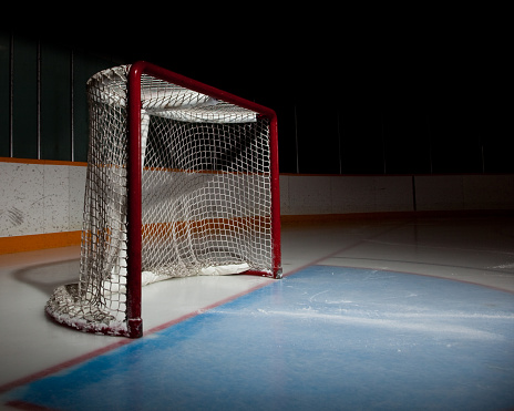 An ice hockey net captured with studio lighting and a Canon 5D Mark II.