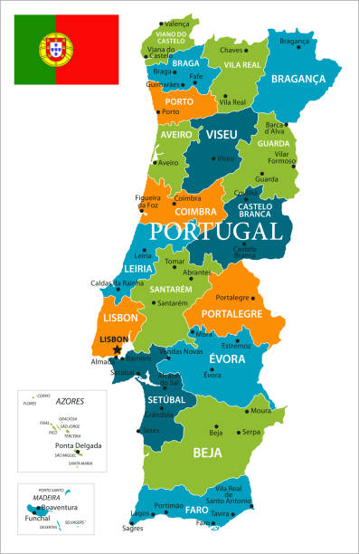 ilustrações de stock, clip art, desenhos animados e ícones de map of portugal - vector - almada