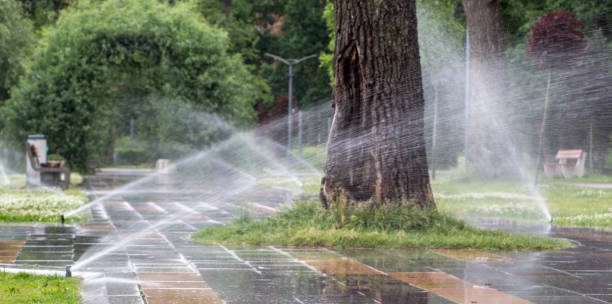 istock automatic sprinkler system watering the lawn on a background of green grass 978641922