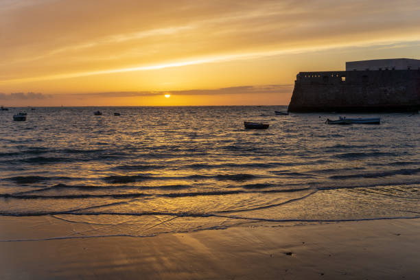 Playa de la Caleta, Cadiz on a day in spring, Spain
