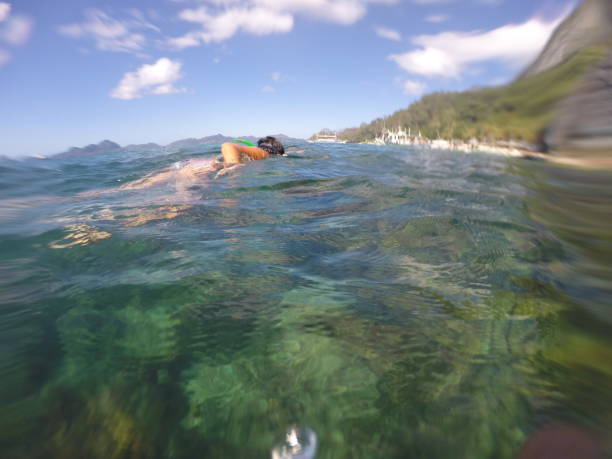 istock Women swimming in a clear and clean water during vacation 978651100