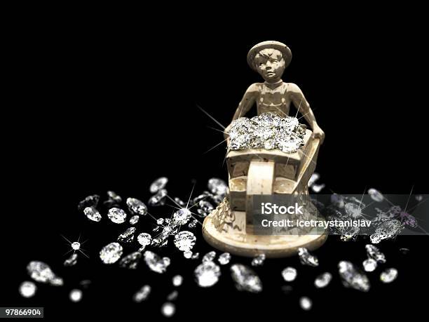 Lot Of Diamonds And Marble Statuette Made In 3d Stock Photo - Download Image Now - Abundance, Black Color, Blue