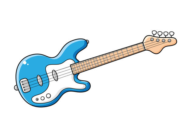 Blue electric bass guitar Blue electric bass guitar isolated bass guitar stock illustrations